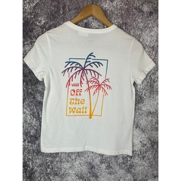 Vans T Shirt Women's Small Logo Palm Trees Graphic Off the Wall Tee Top Colorful - Picture 6 of 7